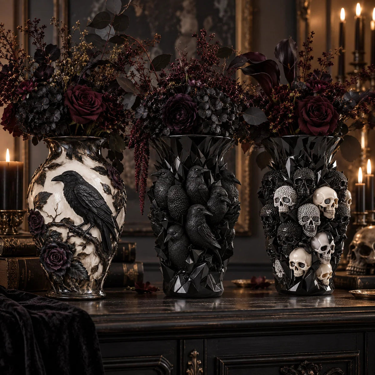 💀🐦‍⬛ Crystal Skull Vase – Where Darkness Meets Elegance ✨