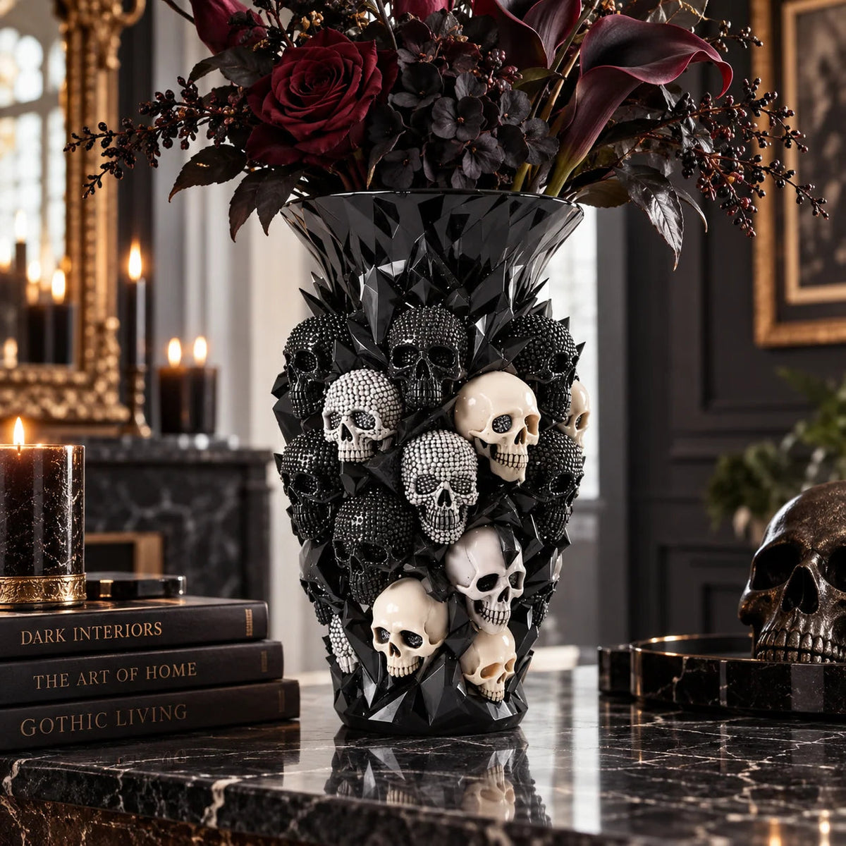 💀🐦‍⬛ Crystal Skull Vase – Where Darkness Meets Elegance ✨