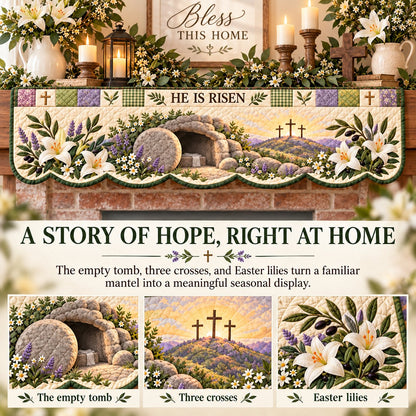 ⏳ Last Day 50% OFF – ✝️ Easter Faith Quilted Mantel Scarf | Patchwork Christian Fireplace Décor for Spring & Easter 🌷