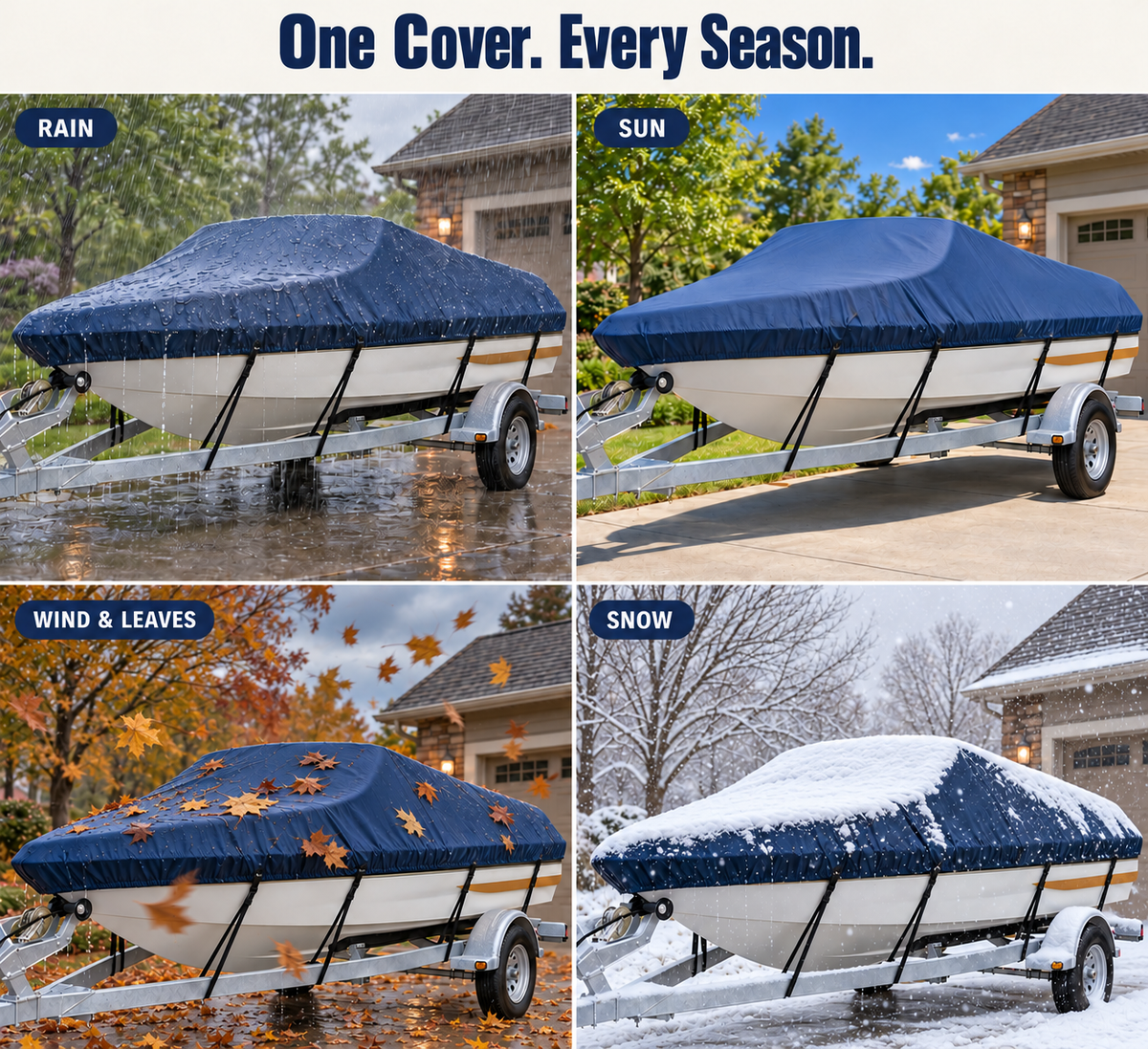 ❄️ Trailerable Boat Cover for 14–24 ft Boats – Keep Rain, Snow & Leaves Off All Winter
