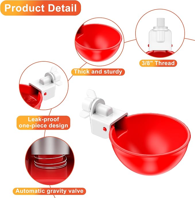🐔 Automatic Chicken Waterer Cups 💧 Clean Water That Refills Itself – DIY Bucket Kit, Drill Bit Included