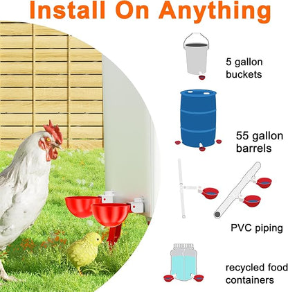 🐔 Automatic Chicken Waterer Cups 💧 Clean Water That Refills Itself – DIY Bucket Kit, Drill Bit Included