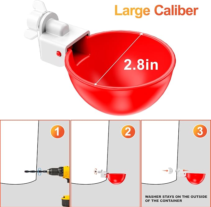 🐔 Automatic Chicken Waterer Cups 💧 Clean Water That Refills Itself – DIY Bucket Kit, Drill Bit Included