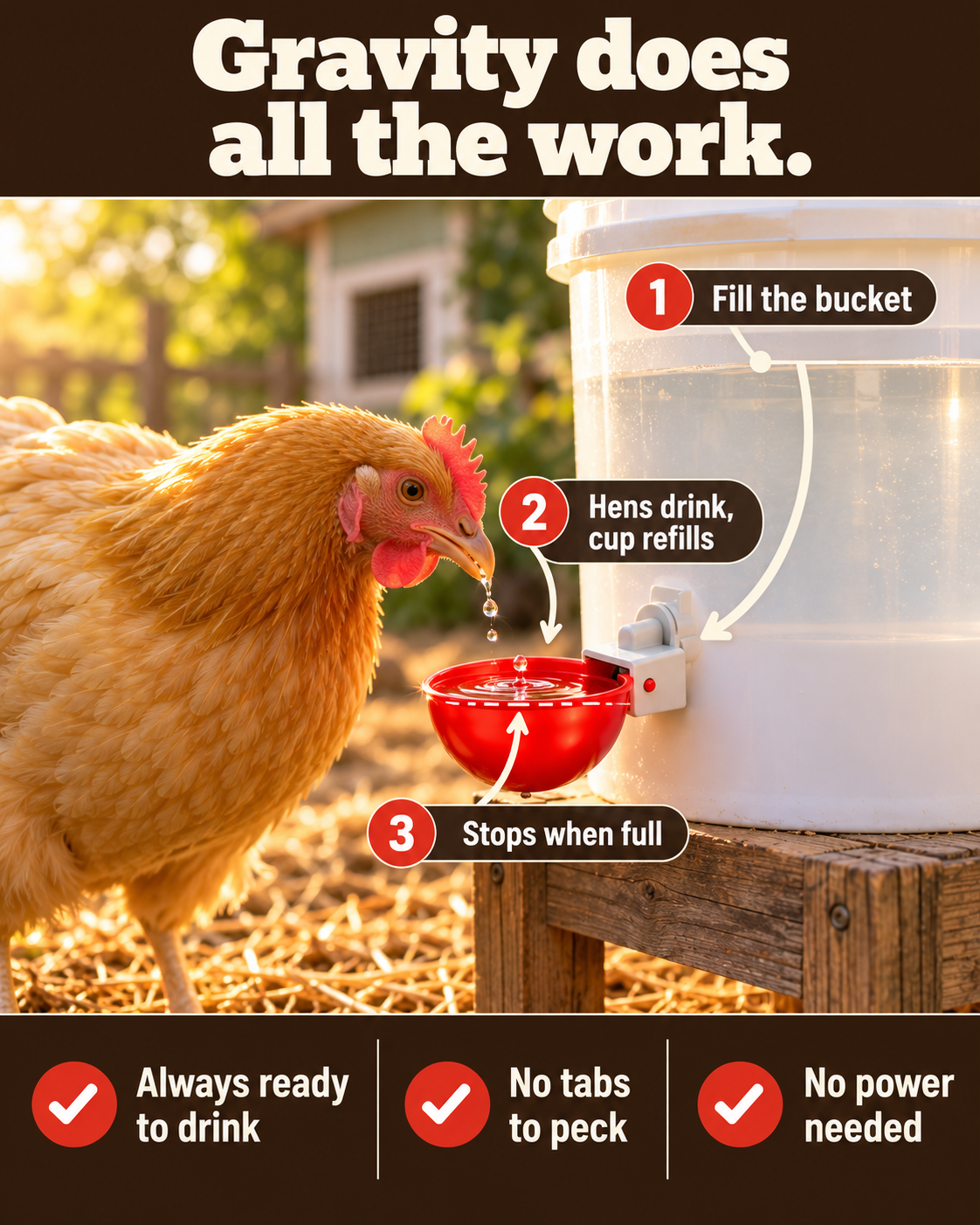 🐔 Automatic Chicken Waterer Cups 💧 Clean Water That Refills Itself – DIY Bucket Kit, Drill Bit Included