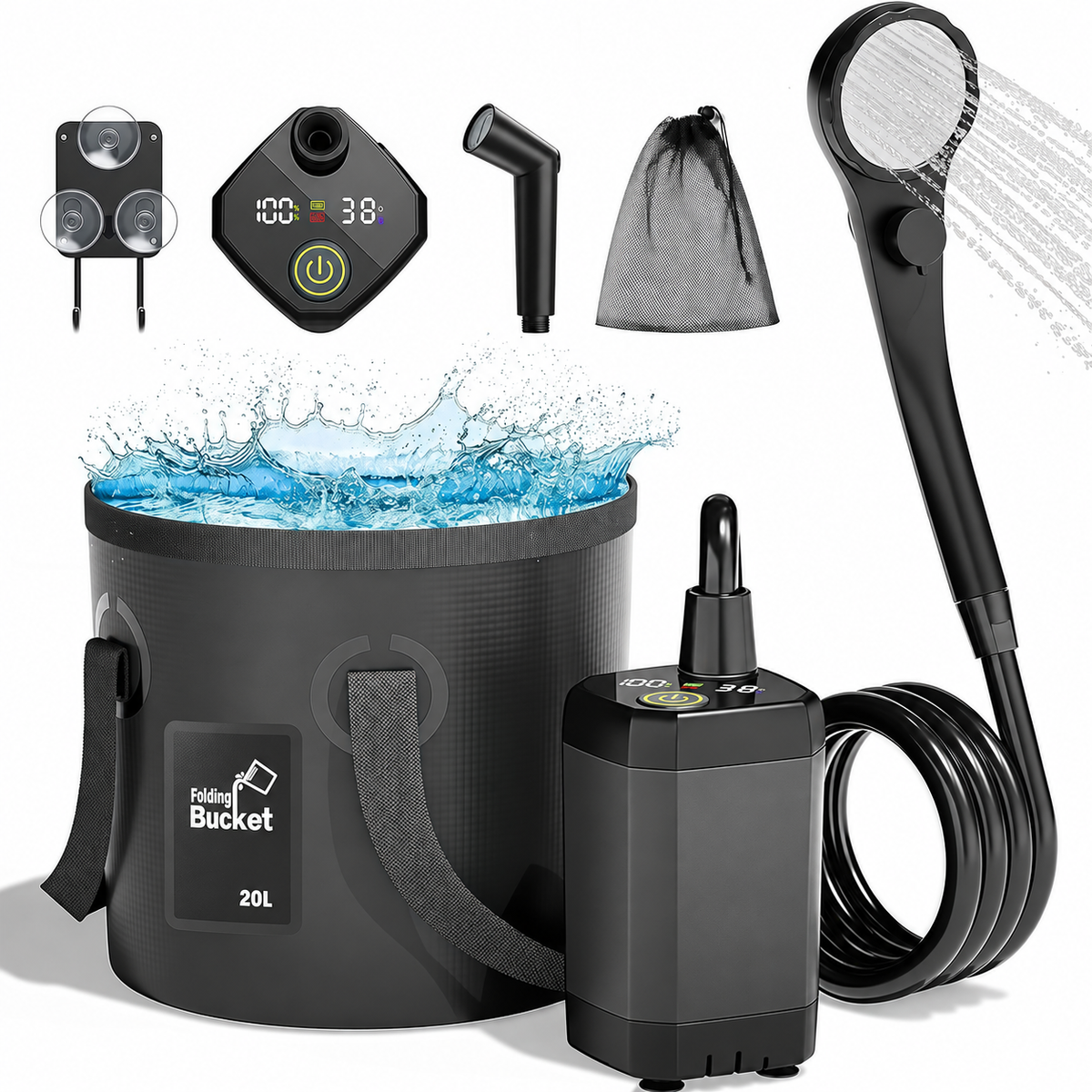🎃Halloween Deal 50% OFF! LELUMP Rechargeable Portable Camping Shower With LED Display