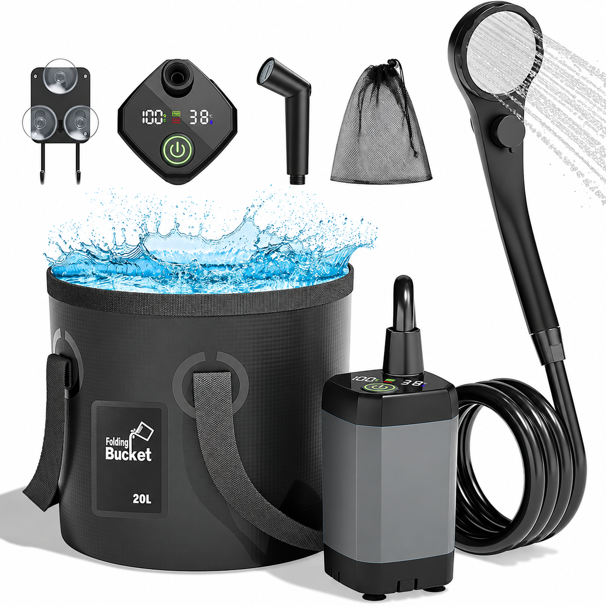 🎃Halloween Deal 50% OFF! LELUMP Rechargeable Portable Camping Shower With LED Display