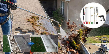 No-Ladder Gutter Cleaning Kit for Your Pressure Washer Adds 8 ft of stainless steel reach for single-story gutters. 3 Gutter Angles · 6 Spray Tips · Fits 1/4" Quick-Connect · Max 4000 PSI